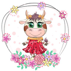 Cute Cartoon Princess Cow on a white background