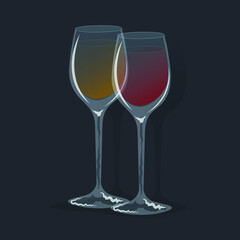 Glasses of red and white wine 