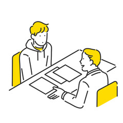 窓口で相談をする男性と接客をする担当者のイラスト素材