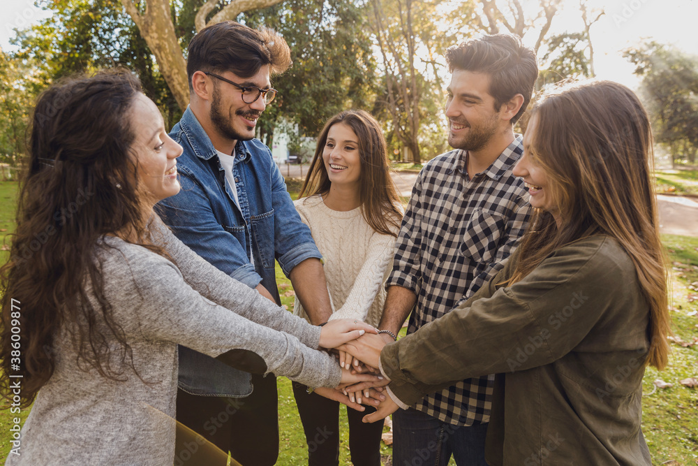 Canvas Prints Happy Friends joining hands.