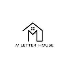 letter m logo template, simple line, house illustration, vector design
