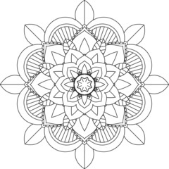 Easy Mandala coloring book simple and basic for beginners, seniors and children. Set of Mehndi flower pattern for Henna drawing and tattoo. Decoration in ethnic oriental, Indian style.