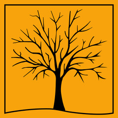 Autumn vector illustration. Black wood on a yellow background with a frame.