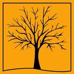 Obraz premium Autumn vector illustration. Black wood on a yellow background with a frame.