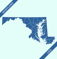 Counties map of Maryland USA - obrazy, fototapety, plakaty