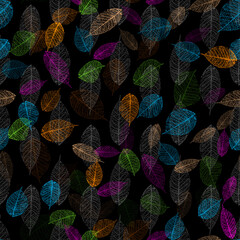 Leaves colorful seamless pattern. Vector, . - 386012410