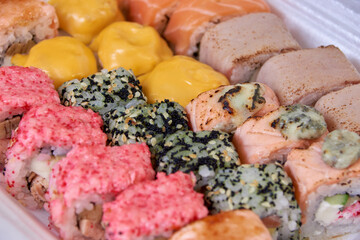 Fresh sushi rolls on a plate
