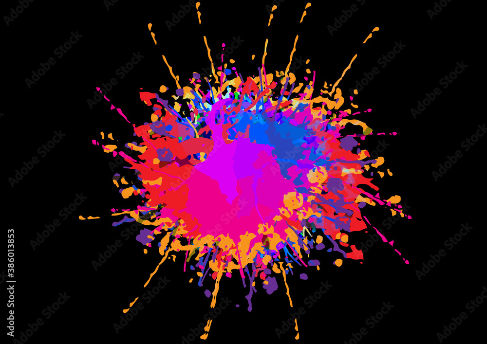 Poster abstract vector multi color splatter design on black color background. illustration vector design.