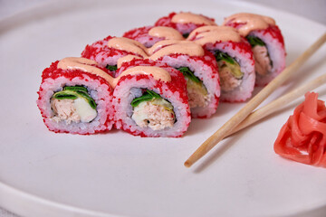 Fresh sushi rolls on a plate