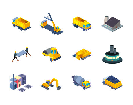 construction isometric style icon collection vector design