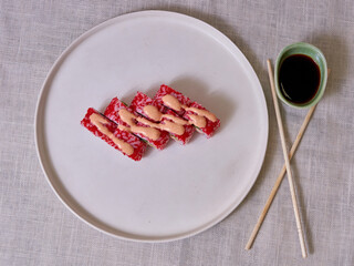 Fresh sushi rolls on a plate