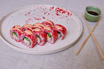 Fresh sushi rolls on a plate