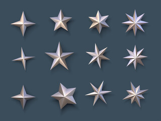 Obraz premium Set of isolated bronze stars on grey blue background.