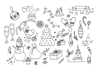 Christmas and new year, doodles. A set of holiday-themed elements.
