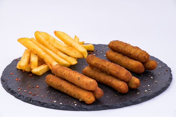 hot chicken sticks with fries