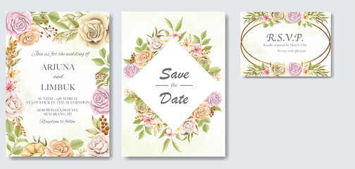 Elegant beautiful soft floral and leaves wedding invitation