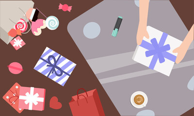 Man makes gifts at home, vector chart