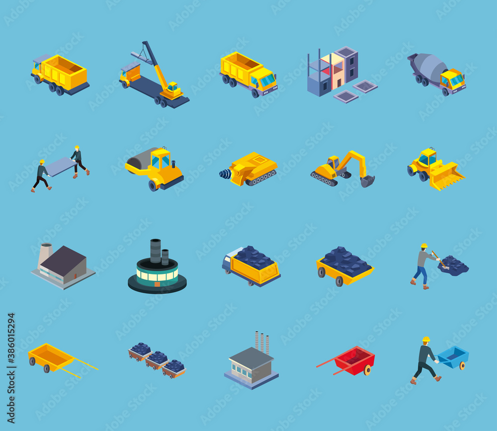 Wall mural construction isometric style symbol set vector design