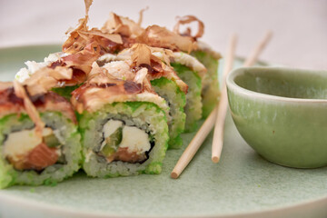 Fresh sushi rolls on a plate