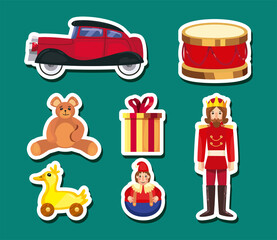 merry christmas toys symbol set vector design