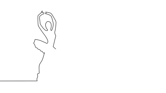 Self drawing animation of continuous line drawing of woman ballet dancer