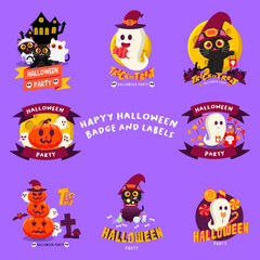 Set Of Halloween Party Poster Illustration Flat Design