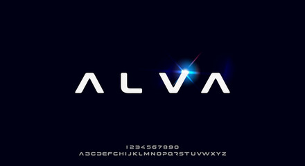 Alva, a bold and futuristic font, modern scifi typeface design. Alphabet vector illustration