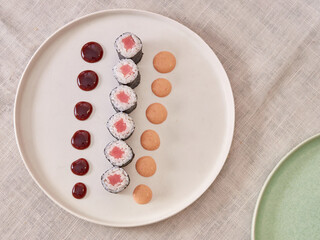 Fresh sushi rolls on a plate