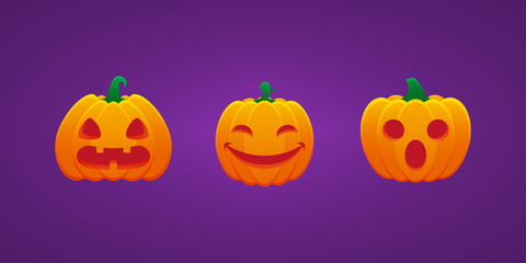 Fototapeta premium Halloween Jack O Lantern Pumpkin Expression Flushed Hushed Smiling Eyes Bundle
