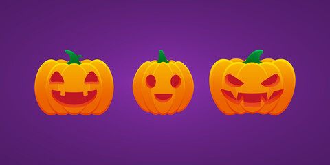 Halloween Jack O Lantern Pumpkin Expression Smiling Mouth Grin Angry Bundle