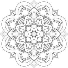 Easy Mandala coloring book simple and basic for beginners, seniors and children. Set of Mehndi flower pattern for Henna drawing and tattoo. Decoration in ethnic oriental, Indian style.