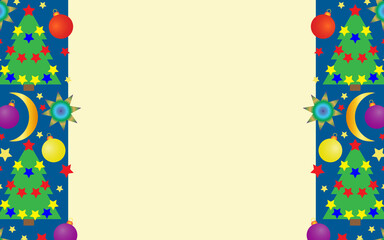 Stylish Christmas background with vertical inserts with a pattern of Christmas trees, colorful balls and snowflakes. Vector graphics for a website. 