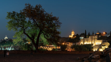 Beautiful view of night Tbilisi, Orthdox church Sameba