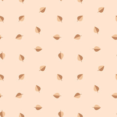 Autumn leaves pattern. Illustration of autumn leaves drawn in flat style on a light brown background. Vector 8 EPS.