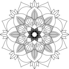 Easy Mandala coloring book simple and basic for beginners, seniors and children. Set of Mehndi flower pattern for Henna drawing and tattoo. Decoration in ethnic oriental, Indian style.