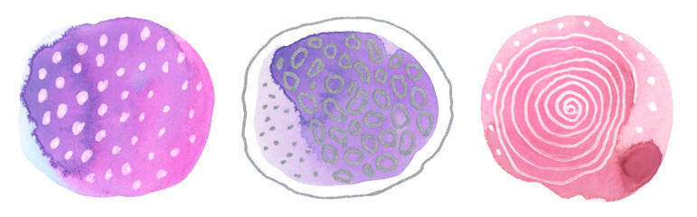 Abstract bubble watercolor doodle blot painting. Texture paper. Isolated on white background..