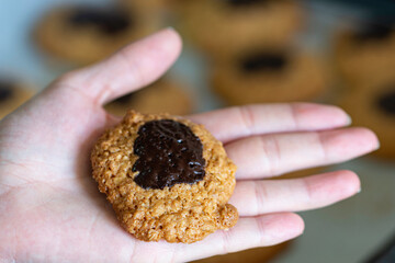 homemade oatmeal cookies with chocolate, healthy food