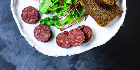 blood sausage and vegetables meal ingredient on the table tasty serving size portion top view copy...