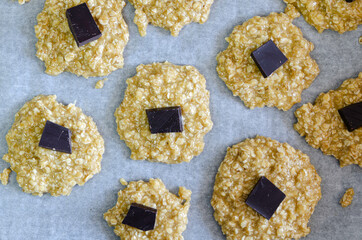 homemade oatmeal cookies with chocolate, healthy food