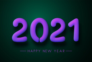 Violet 2021 balloon sign on green background.