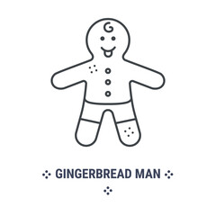 Vector graphic illustration on a white background. Concept icon in line design. Christmas gingerbread man. Symbol, sign, logo, emblem.
