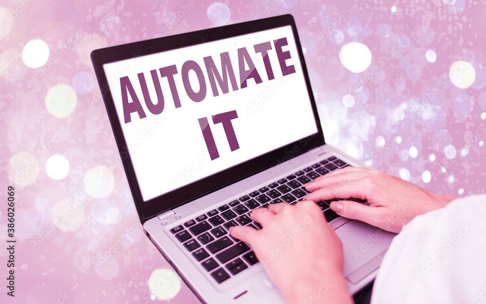Poster text sign showing automate it. business photo text convert process or facility to be operated automa