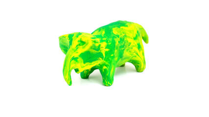 Mold an elephant with plasticine with a white background.