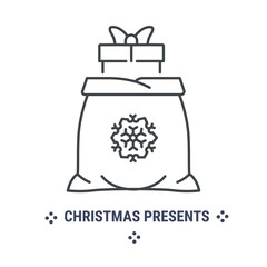 Vector graphic illustration on a white background. Concept icon in line design. Christmas presents. Symbol, sign, logo, emblem.