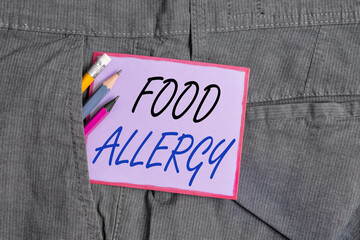 Text sign showing Food Allergy. Business photo text abnormal immune system response to allergen...
