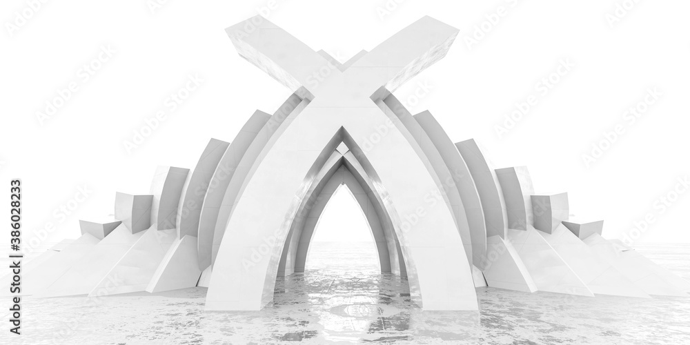 Poster white gothic neo classic architecture arch modern design abstract background 3d rendering illustration