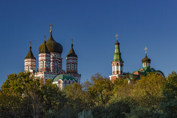 Fototapeta na wymiar Kyiv, Ukraine, October 14, 2020: The Cathedral of St. Pantaleon or St. Panteleimon