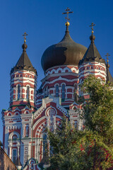 Fototapeta na wymiar Kyiv, Ukraine, October 14, 2020: The Cathedral of St. Pantaleon or St. Panteleimon
