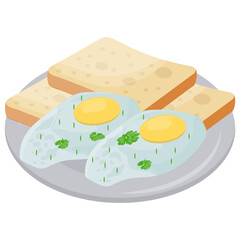 
Fried eggs and whole grain bread in a dish 
