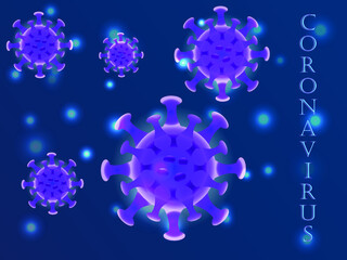 banner about coronavirus to inform and warn about the spread of the disease. 3D model of a bacterial virus